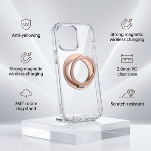 <span class=keywords><strong>Coque</strong></span> de téléphone magnétique transparente anti-jaunissement avec support métallique rotatif à 360° et protection antichoc pour <span class=keywords><strong>iPhone</strong></span> 18 Pro Max 17 16 - Product Image 1