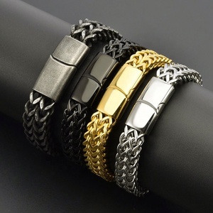 สร้อยข้อมือสแตนเลสสตีลสองชั้นแบบสั่งทำ ZYO สำหรับผู้ชาย สร้อยข้อมือถักแฟชั่น สไตล์ฮิปฮอป ปาร์ตี้ ร็อค เครื่องประดับ - Product Image 1