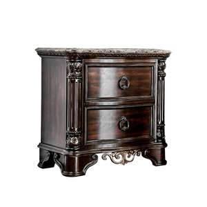 Mesita de noche moderna de lujo DB con 2 cajones, tapa de mármol genuino de madera de cerezo marrón macizo para apartamento, estilo de diseño nórdico - Product Image 1