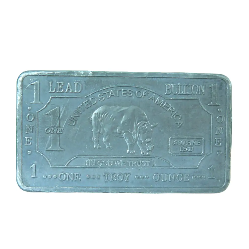Medalla conmemorativa de metal con logotipo personalizado, 1 Oz .999, barra de búfalo de plomo con embalaje de caja de plástico