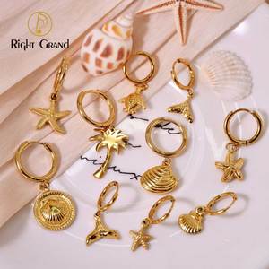 Moda moda verano playa Mujer joyería Acero inoxidable chapado en oro sirena Coco <span class=keywords><strong>tortuga</strong></span> estrella <span class=keywords><strong>de</strong></span> mar Concha pendientes - Product Image 1