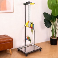 Support de jeu pour cage à oiseaux avec bols en acier inoxydable et plateau lavable, perchoir sur pied pour perroquets, cacatuaux, ara, grises africaines