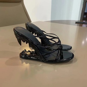 Zapatillas de tacón de cuña con forma de dientes de tigre para mujer, Sandalias de tacón alto personalizadas a la moda, novedad - Product Image 5