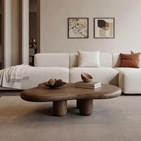 Table basse Cloud de luxe en noyer foncé bio, 3 pieds cylindriques épais, plateau épais, style Wabi-Sabi, sur mesure pour salon