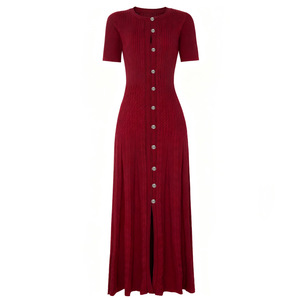 Nuovi Arrivi: Abito Autunno Inverno Nero e <span class=keywords><strong>Bordeaux</strong></span>, Aderente, Maniche Corte, Collo Tondo, <span class=keywords><strong>Vestito</strong></span> Lungo <span class=keywords><strong>in</strong></span> <span class=keywords><strong>Maglia</strong></span> per Donne - Product Image 2
