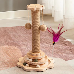 4in1 Cat Scratcher Árvore Madeira + Sisal Cat Tree Prego-Afiar os Dentes-Limpeza Jogável Durável Não-Descamação Resistente Brinquedo Do Gato Interior - Product Image 1