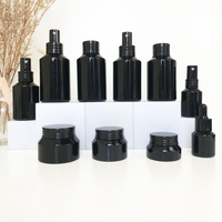 Wadah Serum Minyak Esensial Kosmetik 30Ml, Botol Penitis Kaca Hitam Matte Buram dengan Topi Hitam