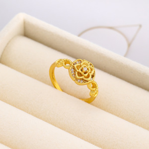 Gold Plated Flower Ring Women Adjustable Open Band Cubic Zirconia Pave Setting Gift Jewelry Accessories - Product Image 4