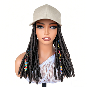 Casquette de baseball tressée de 18 pouces avec <span class=keywords><strong>perruque</strong></span> synthétique, cheveux colorés résistants à la chaleur, perruques chapeau en fibre haute température pour femmes - Product Image 1