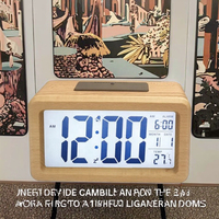 Réveil numérique en bois avec grand écran LCD, affichage de la température et de la date, fonction snooze pour chambre et bureau