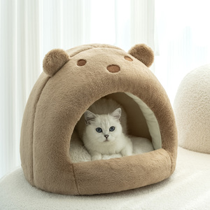 Cama de Lujo para Gatos, Diseño de Oso, de Espuma Sólida Rectangular, Ecológica, con Cojín Extraíble, para Interiores, Tamaño Pequeño - Product Image 1