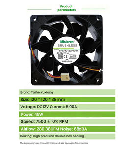 Bldc 12v 5A S7/S9 120mm 전후 PC 팬 폭력 고속 산업용 냉각 12038 팬 120x120 - Product Image 2