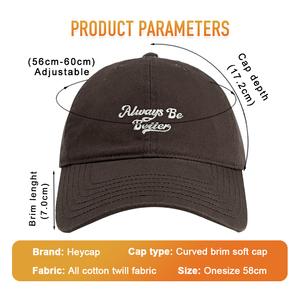 Casquettes Snapback Heycap avec logo brodé personnalisé, en cuivre, 6 panneaux, baseball, haute qualité, non structurées, en coton, à calotte souple - Product Image 3