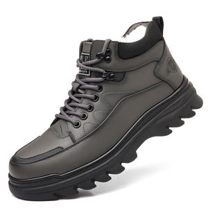 Bottes de neige d'hiver pour hommes, imperméables, en cuir, à lacets, semelle épaisse, doublure en polaire, noir, gris, marron, taille adulte 40-46 - Product Image 5