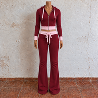 Nouvelle Collection : Ensembles Vintage Distressed pour Femmes – Sweat à Capuche Zippé Personnalisé et Pantalon Évasé – Survêtements de Jogging pour Filles