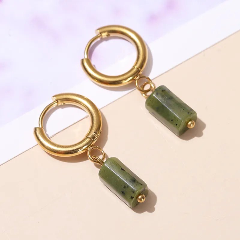 Boucles d'oreilles en acier inoxydable, en pierre précieuse, de haute qualité, Quartz, Jade, ronde, bijoux pour femmes, vente en gros, nouvelle collection,