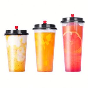 Gobelets en plastique PP jetables de qualité supérieure de 90 mm avec couvercle et paille, 12 oz-24 oz, pour boissons froides, thé au lait, café glacé, jus de fruits - Product Image 1