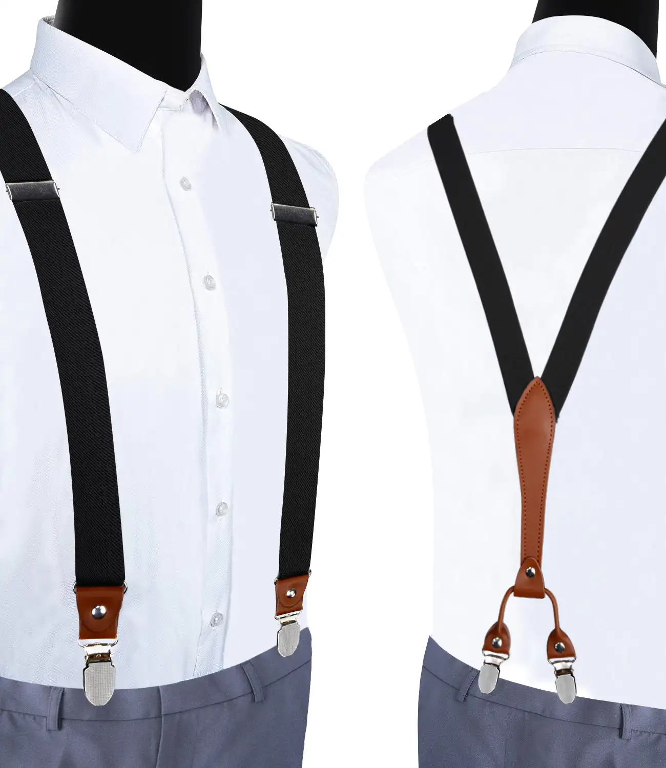 Men's 3.5cm Adjustable Straight Clip Suspender Brace Solid Color X Back Suspenders for Adult Men