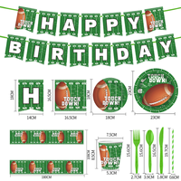 Fournitures de fête sur le thème du rugby pour anniversaire et fête des pères, assiettes, gobelets, serviettes, nappes et bannières jetables écologiques en papier