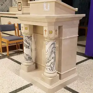 עיצוב ייחודי מגולף ביד אבן כנסייה דתית שולחן דוכן קדוש שיש גדול אמבו