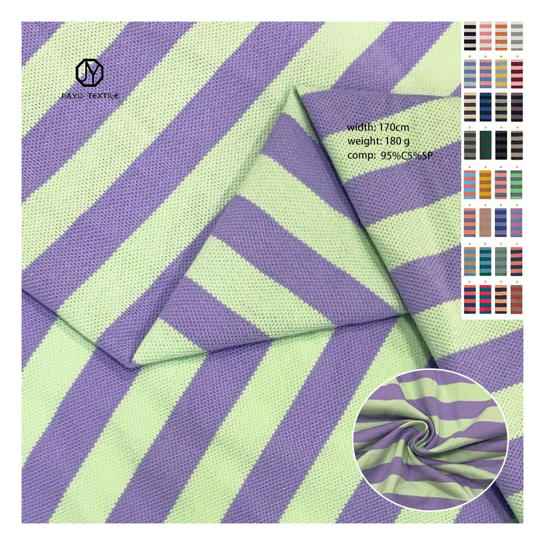 China Lieferant heißer Verkauf gestreift Baumwolle Pique Stoff Einzel garn gefärbt T-Shirt Polos hirt gestrickt Pique Stoff für Männer