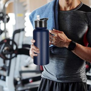 Bouteille d'eau isotherme en acier inoxydable à double paroi avec paille, personnalisable avec logo, vente en gros - Product Image 6