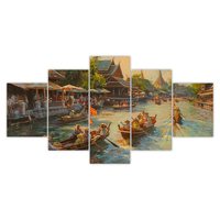 Décor de marché flottant traditionnel thaïlandais personnalisé peinture Art encadré multi panneau imprime peinture vibrante décoration murale culturelle thaïlandaise