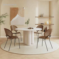Table à manger en pierre frittée style crème, table ronde française, petite table à manger, combinaison de chaises simples et modernes