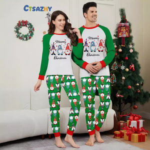 Novo Conjunto de Pijamas de Natal para Pais e Filhos em Poliéster Macio, Estilo Europeu-Americano, Verde, Manga Longa, Conjunto Combinando com Estampa de Papai Noel - Product Image 2