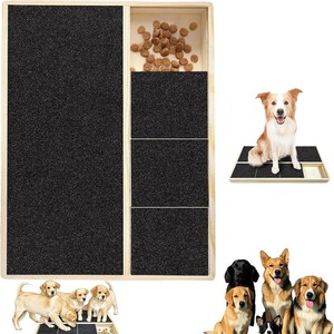 Wooden Dog <b>Scratching</b> <b>Post</b> With Food Trays Pine Material Durable Cat Tree For Pets 3 Or 6 Square Grid Light Yellow - Product Image 4