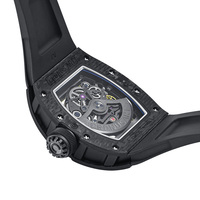 Reloj Mecánico de Lujo para Hombre, Esqueleto, Caja de Fibra de Carbono, Correa de Caucho, Automático, Resistente al Agua 5ATM, Manecillas Luminosas, Hangzhou