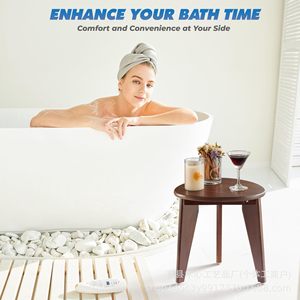Wood Heart Wooden Bathroom <b>Stool</b> Brown <b>Low</b> Style Storage Footstool Shower Seat - Product Image 3