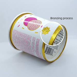 Gobelet en papier doré personnalisé de 16oz, couvercle en plastique transparent, gobelet jetable en papier pour crème glacée rose - Product Image 2