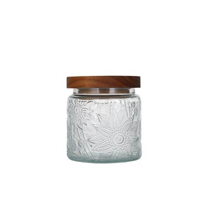 Récipient <span class=keywords><strong>en</strong></span> verre gaufré rétro vintage de 500/700/1000ml <span class=keywords><strong>Pot</strong></span> de stockage de grain de lèvre <span class=keywords><strong>en</strong></span> bois avec stockage scellé pour la fête de cuisine - Product Image 4
