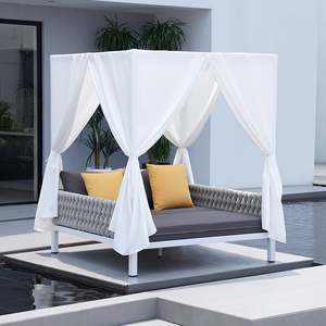 Luxe Offre Spéciale Patio Extérieur Jardin Simple Blanc En Aluminium Tissé Double <span class=keywords><strong>Chaise</strong></span> <span class=keywords><strong>Longue</strong></span> <span class=keywords><strong>avec</strong></span> Rideaux <span class=keywords><strong>Auvent</strong></span> - Product Image 2