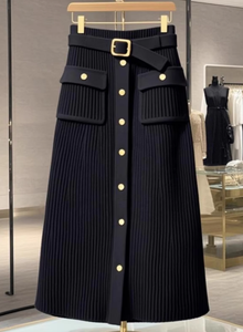 <span class=keywords><strong>Jupe</strong></span> longue en tricot noire, style décontracté, taille haute, coupe trapèze, haut de gamme, élégante, unique et superbe - Product Image 2