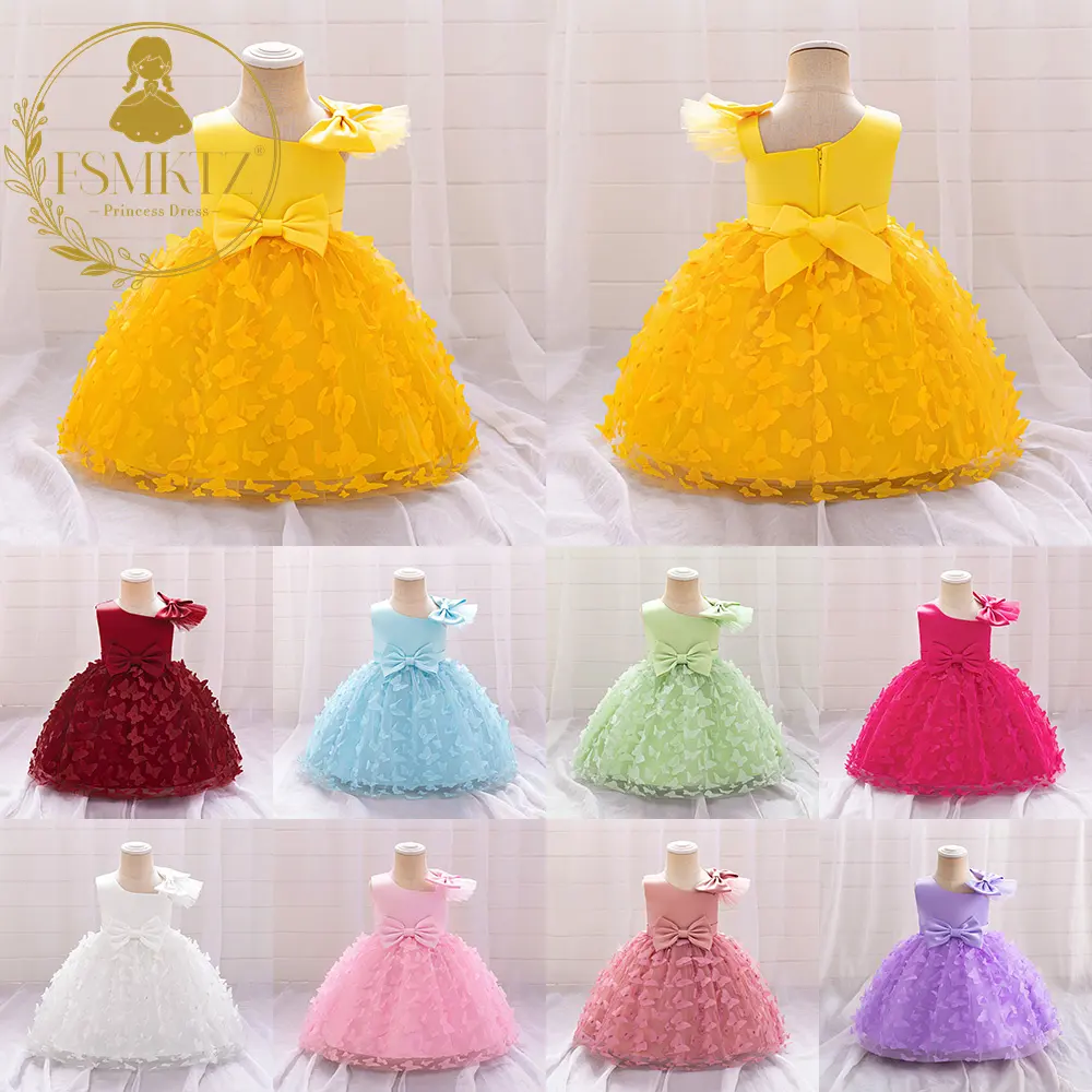 FSMKTZ Baby Girls Summer Party Dress Sweet Kids Flower Dresses Girls Birthday Frocks Floral Children Clothing