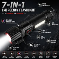 Lampe torche laser rechargeable USB Type-C W5197 en alliage d'aluminium 18650, étanche IP54, 400 lumens, marteau de sécurité, intensité réglable