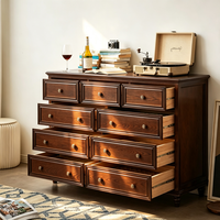 Commode de rangement multi-tiroirs en pin massif de style américain pour chambre et bureau – Ensemble complet