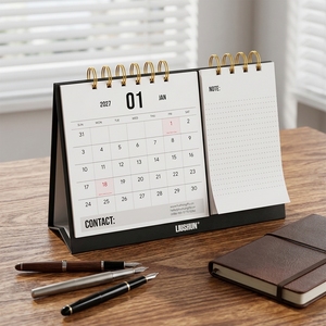 Calendrier de bureau Premium 2027 2028, planificateur mensuel à feuilles mobiles avec section de notes <span class=keywords><strong>d</strong></span>édiée, spirale double en or, <span class=keywords><strong>d</strong></span>écoration de bureau - Product Image 1