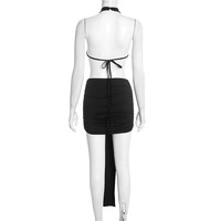 Robes pour femmes Viviblook C25DS444, nouvelle robe de soirée mini sexy à manches courtes, couleur unie, patchwork, coupe ajustée, ruban creux