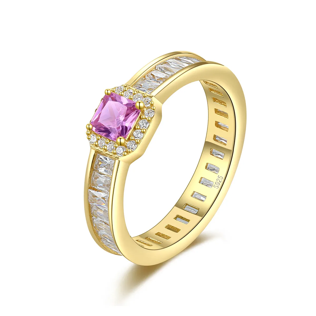 Cincin Lapis Emas 18K Wanita, Personalitas Lintas Batas 925 Perak Berlapis Emas Set Warna Ungu Cincin Harta Karun