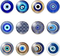 Aimant de réfrigérateur en verre du mauvais œil vintage personnalisé de 40mm en forme d'autocollant magnétique bleu turc en verre de cristal vente en gros