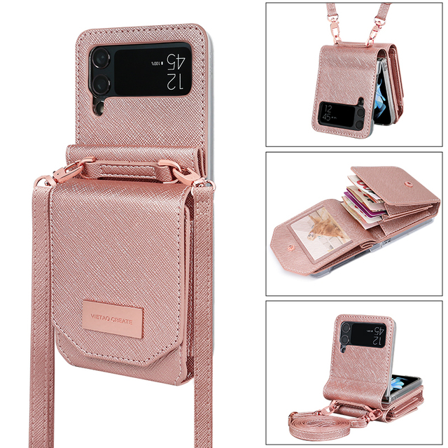 VIETAO Luxury for Samsung for Galaxy Z Flip 4 3 Case New Design Leather Phone Cover with Hand Strap and Body Strap Mobile Phone