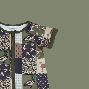 Mono de bebé de manga corta con cremallera verde, estilo caza, con diseño de pato mallard y ciervo, para niños, ropa de bebé de boutique, venta al por mayor, alta calidad, gran oferta - Product Image 6