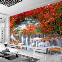 Papier peint photo 3D personnalisé Forêt naturelle Arbres Cascade Salon Fond de télévision Grande murale Papier peint moderne Peinture
