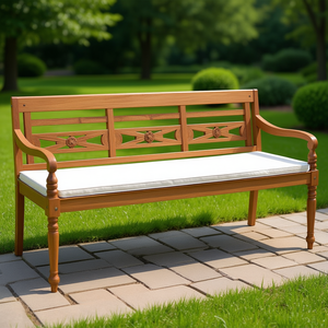 Banc de patio en teck, assise en tissu marron, mobilier d'extérieur traditionnel, 4 places - Product Image 2