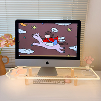 LELIO Support de Moniteur Flottant Transparent en Acrylique Patte de Chat Charmante avec Compartiment de Rangement, Support de Lampe et de Téléphone Réglable pour Bureau