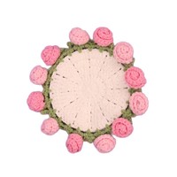 Sous-verre rond en fil de laine fait main, motif bouquet de roses au crochet, cadeau créatif et pratique, artisanat textile