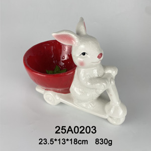 Bol à Fruits en Céramique Lapin sur Scooter – Plat de Service Décoratif en Forme de Lapin Mignon pour la Décoration Intérieure et Cadeau - Product Image 1